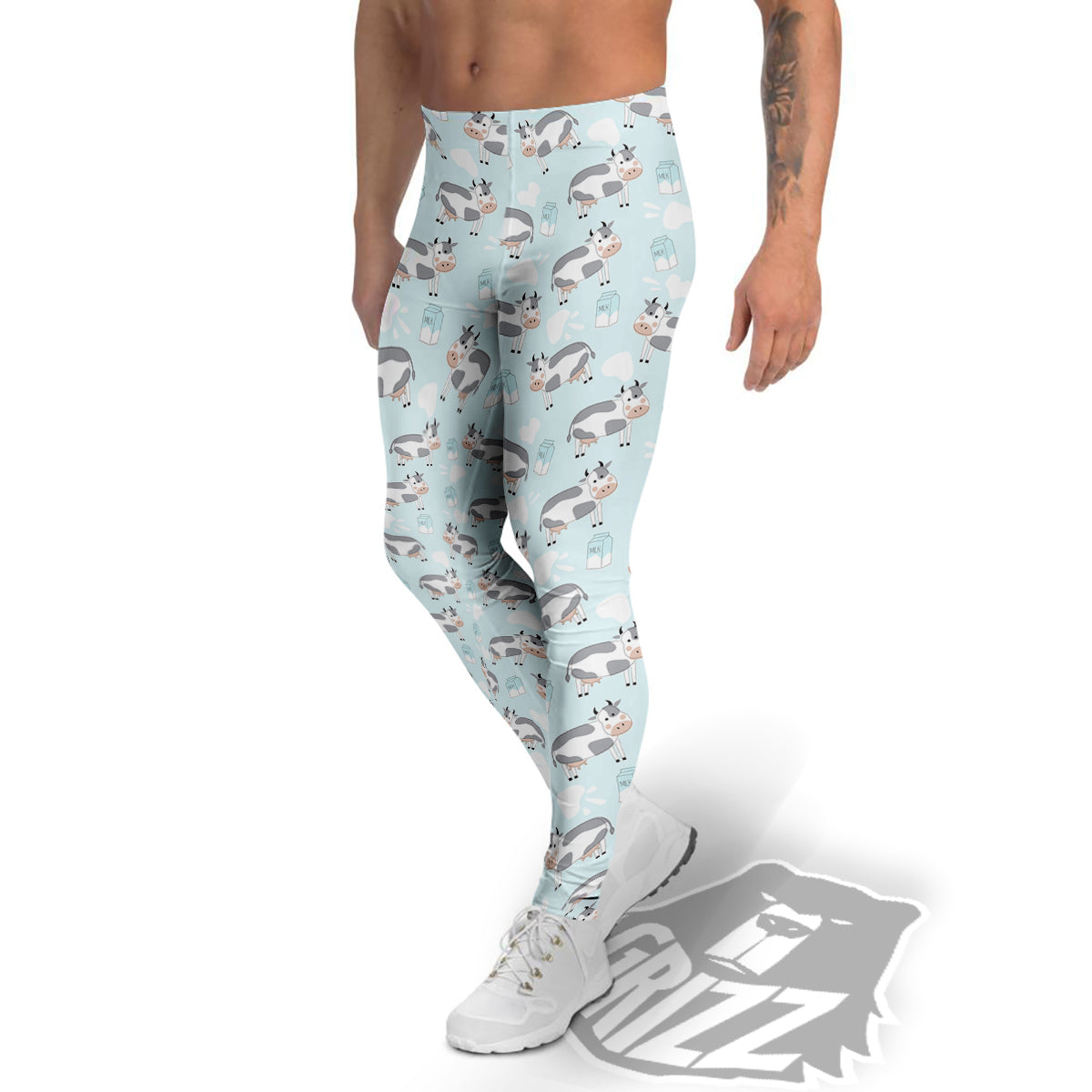 Cartoon Cows Milk Print Pattern Men's Leggings-grizzshop