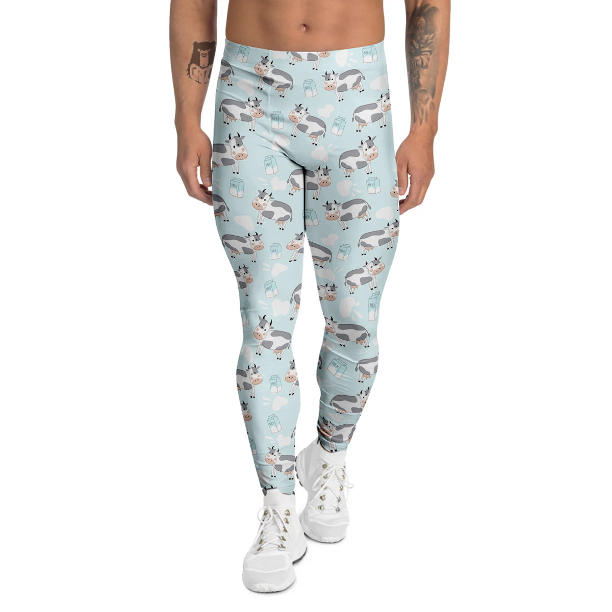 Cartoon Cows Milk Print Pattern Men's Leggings-grizzshop