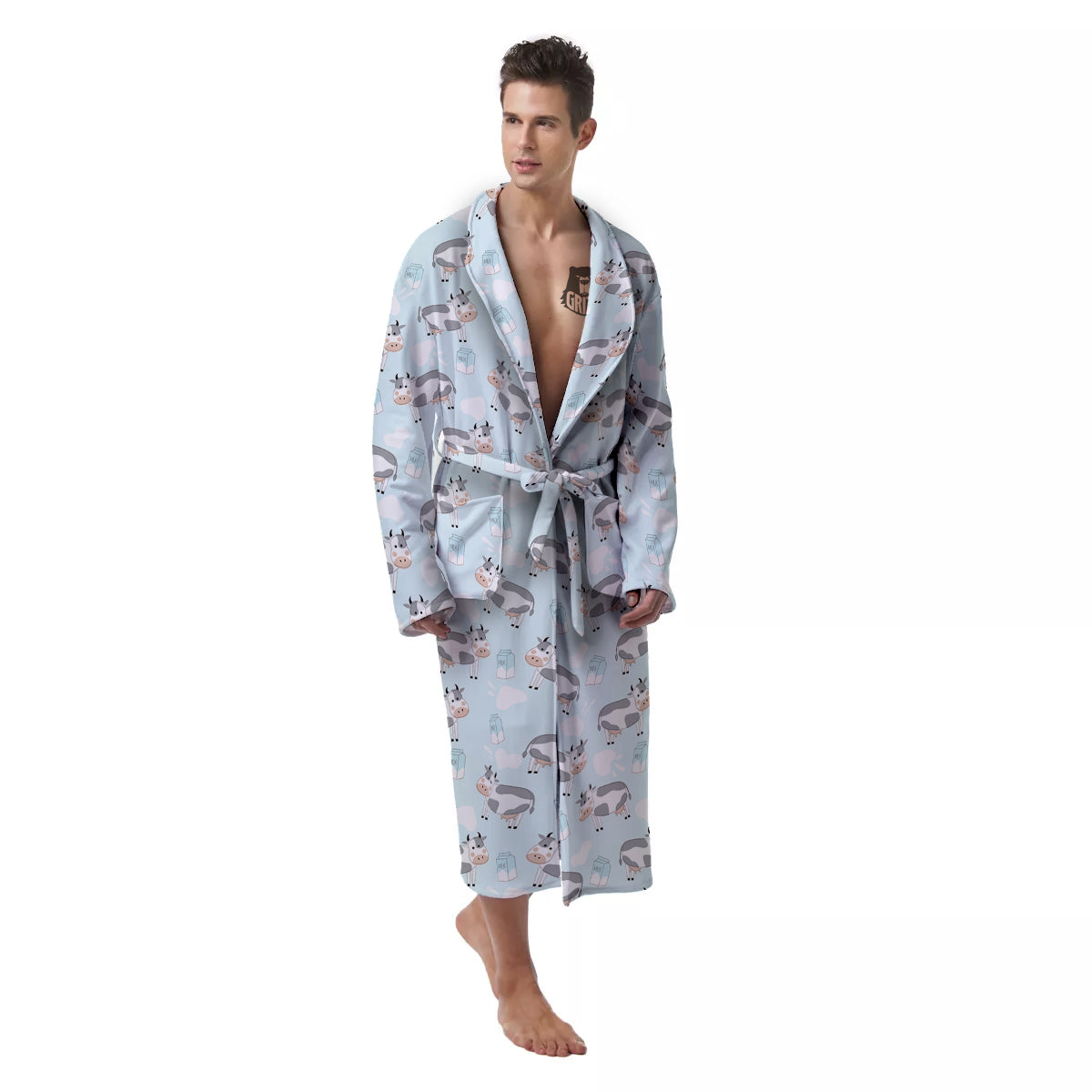 Cartoon Cows Milk Print Pattern Men's Robe-grizzshop