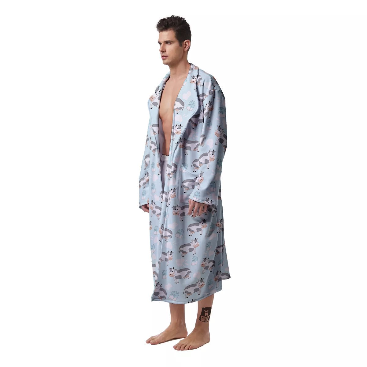 Cartoon Cows Milk Print Pattern Men's Robe-grizzshop