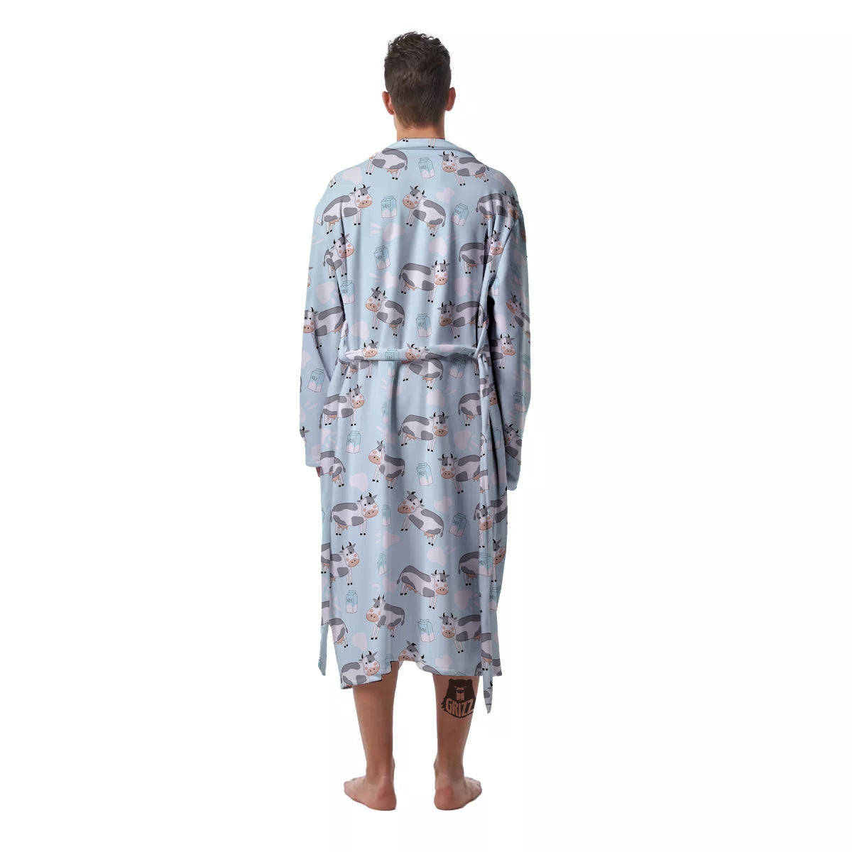 Cartoon Cows Milk Print Pattern Men's Robe-grizzshop