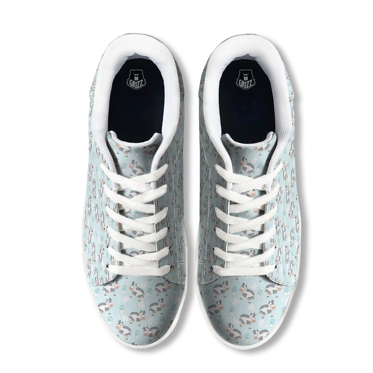 Cartoon Cows Milk Print Pattern White Low Top Sneakers-grizzshop