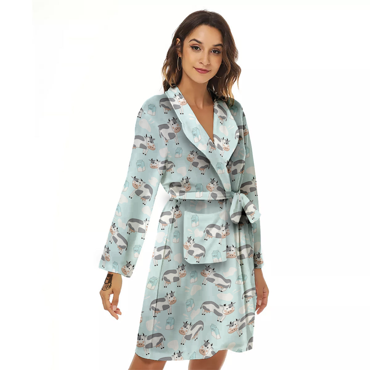 Cartoon Cows Milk Print Pattern Women's Robe-grizzshop
