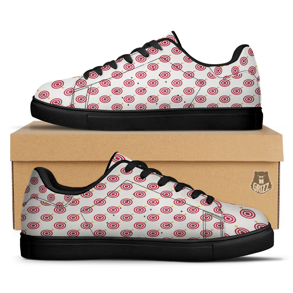 Cartoon Dartboard Print Pattern Black Low Top Sneakers-grizzshop