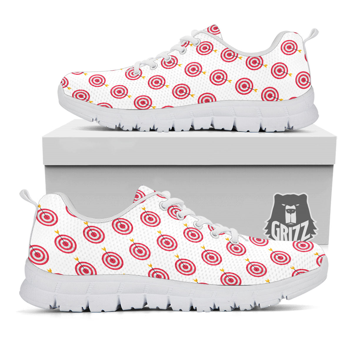 Cartoon Dartboard Print Pattern White Sneaker-grizzshop