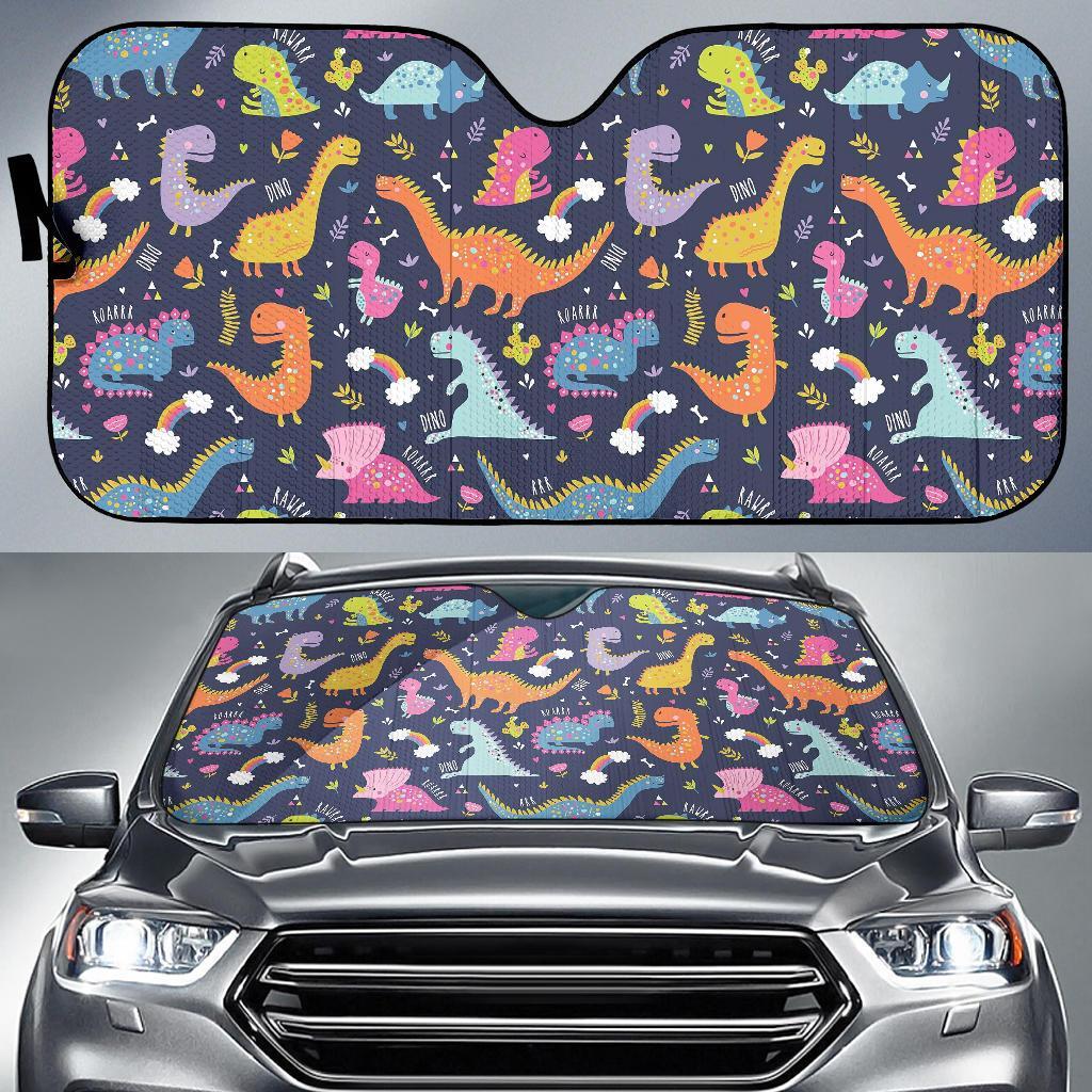 Cartoon Dino Dinosaur Pattern Print Car Sun Shade-grizzshop