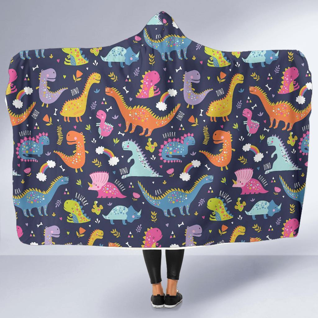 Cartoon Dino Dinosaur Pattern Print Hooded Blanket-grizzshop