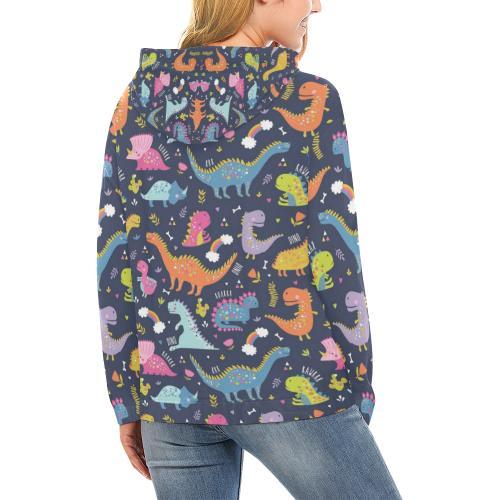 Cartoon Dino Dinosaur Pattern Print Women Pullover Hoodie-grizzshop