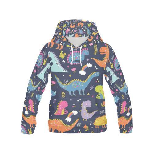 Cartoon Dino Dinosaur Pattern Print Women Pullover Hoodie-grizzshop