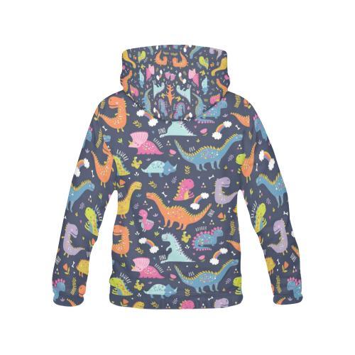 Cartoon Dino Dinosaur Pattern Print Women Pullover Hoodie-grizzshop
