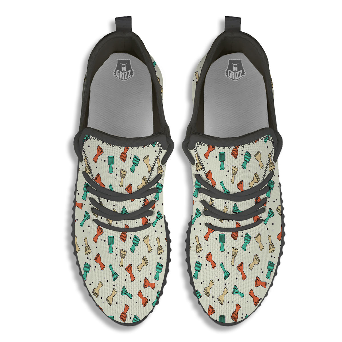 Cartoon Drum Print Pattern Black Walking Shoes-grizzshop