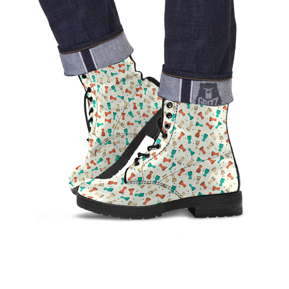 Cartoon Drum Print Pattern Leather Boots-grizzshop