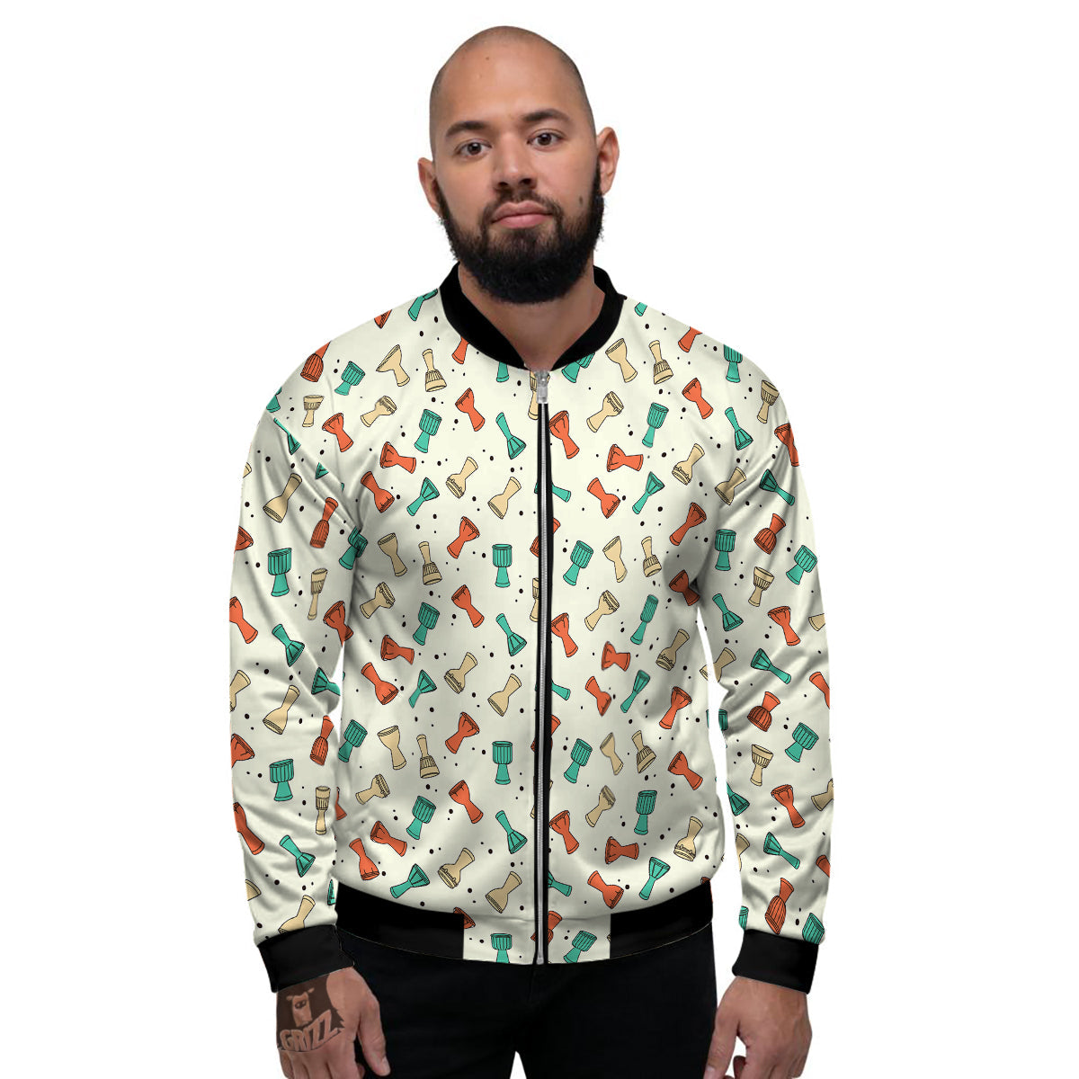 Cartoon Drum Print Pattern Men's Bomber Jacket-grizzshop