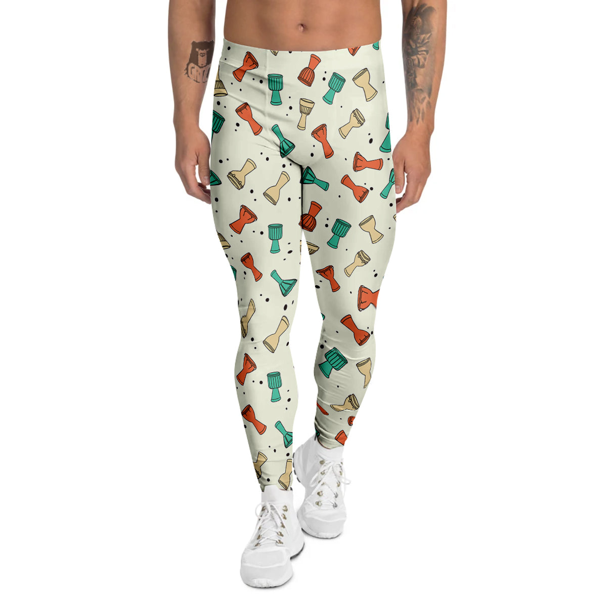 Cartoon Drum Print Pattern Men's Leggings-grizzshop