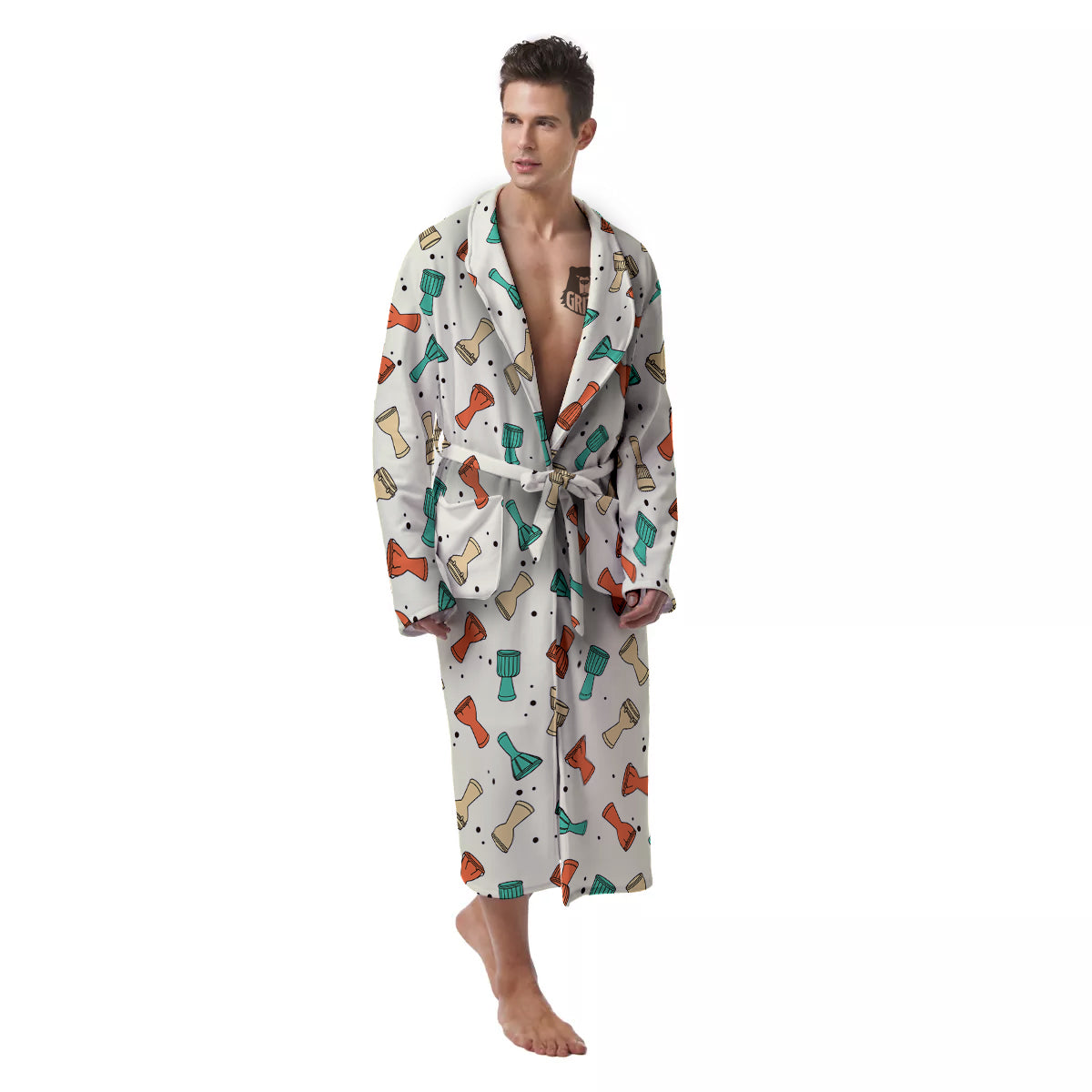 Cartoon Drum Print Pattern Men's Robe-grizzshop