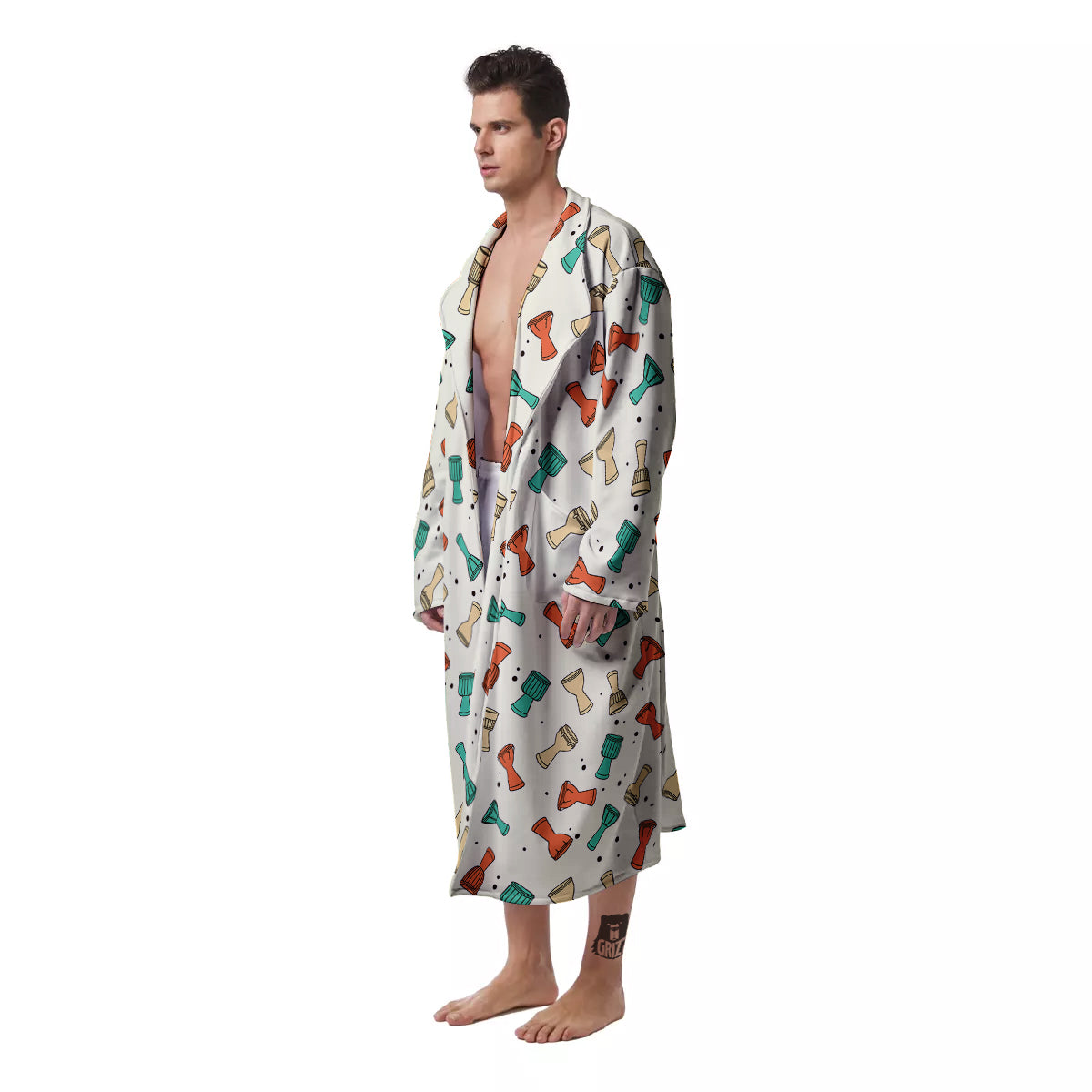 Cartoon Drum Print Pattern Men's Robe-grizzshop