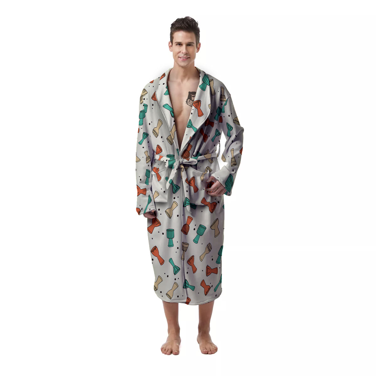 Cartoon Drum Print Pattern Men's Robe-grizzshop