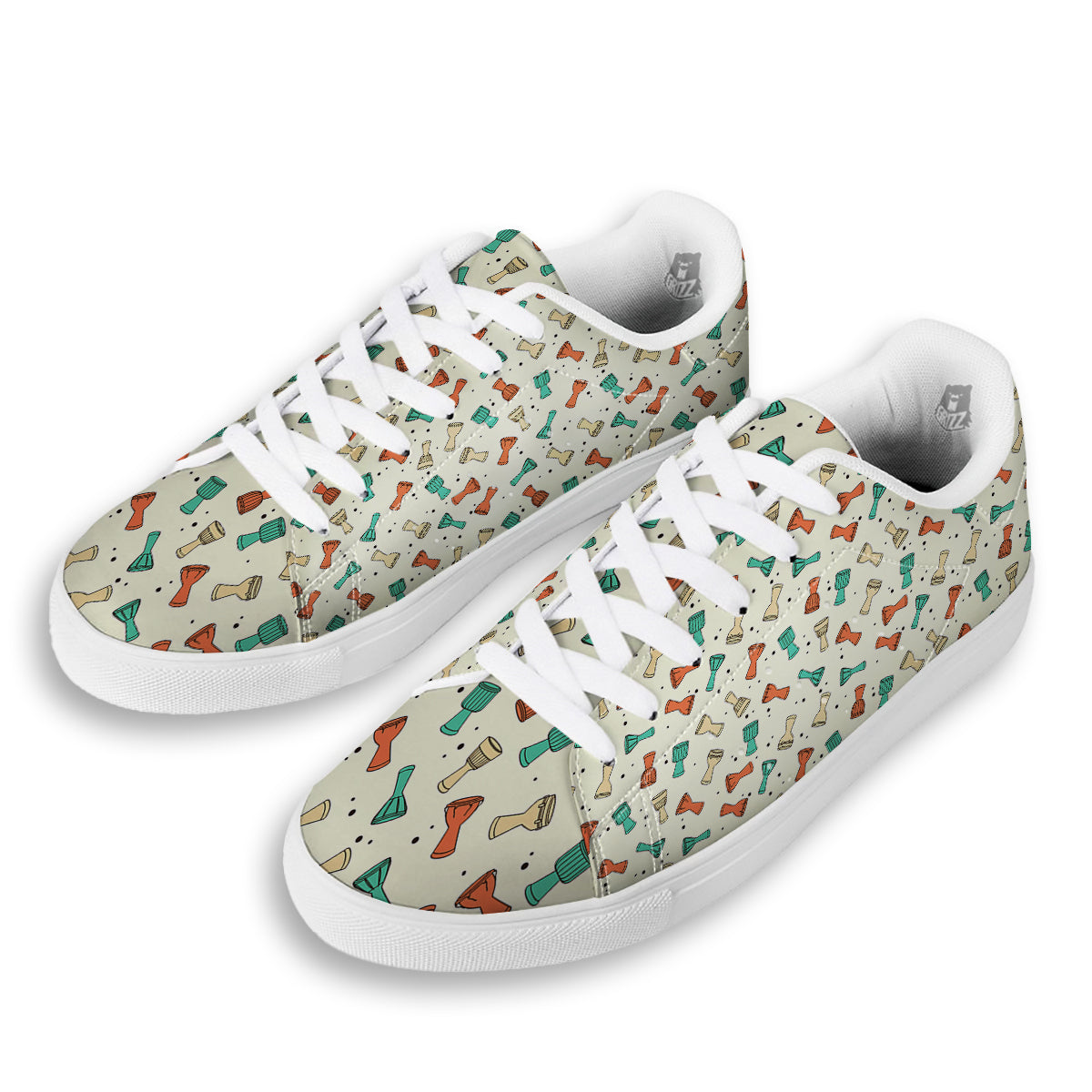 Cartoon Drum Print Pattern White Low Top Sneakers-grizzshop