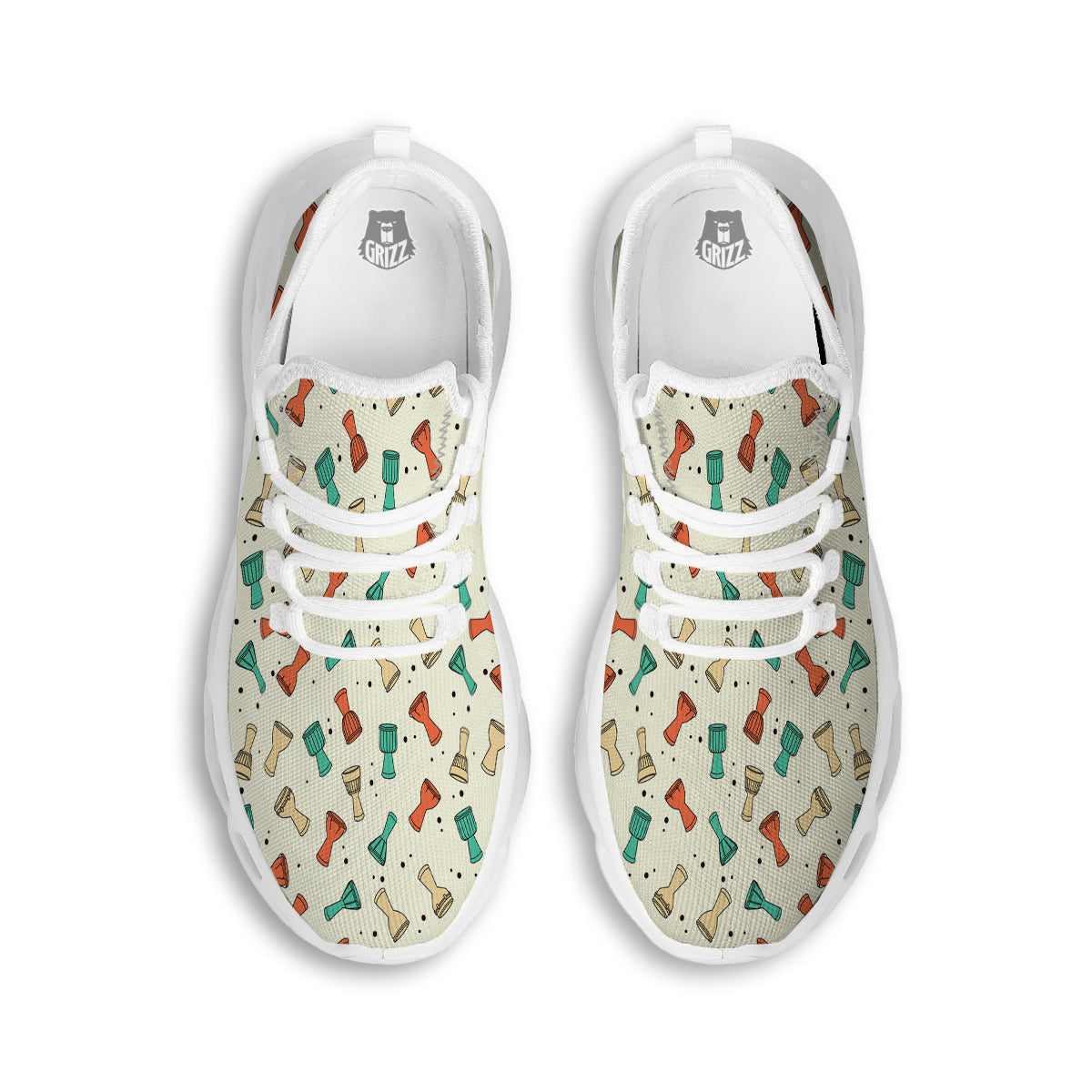 Cartoon Drum Print Pattern White Running Shoes-grizzshop