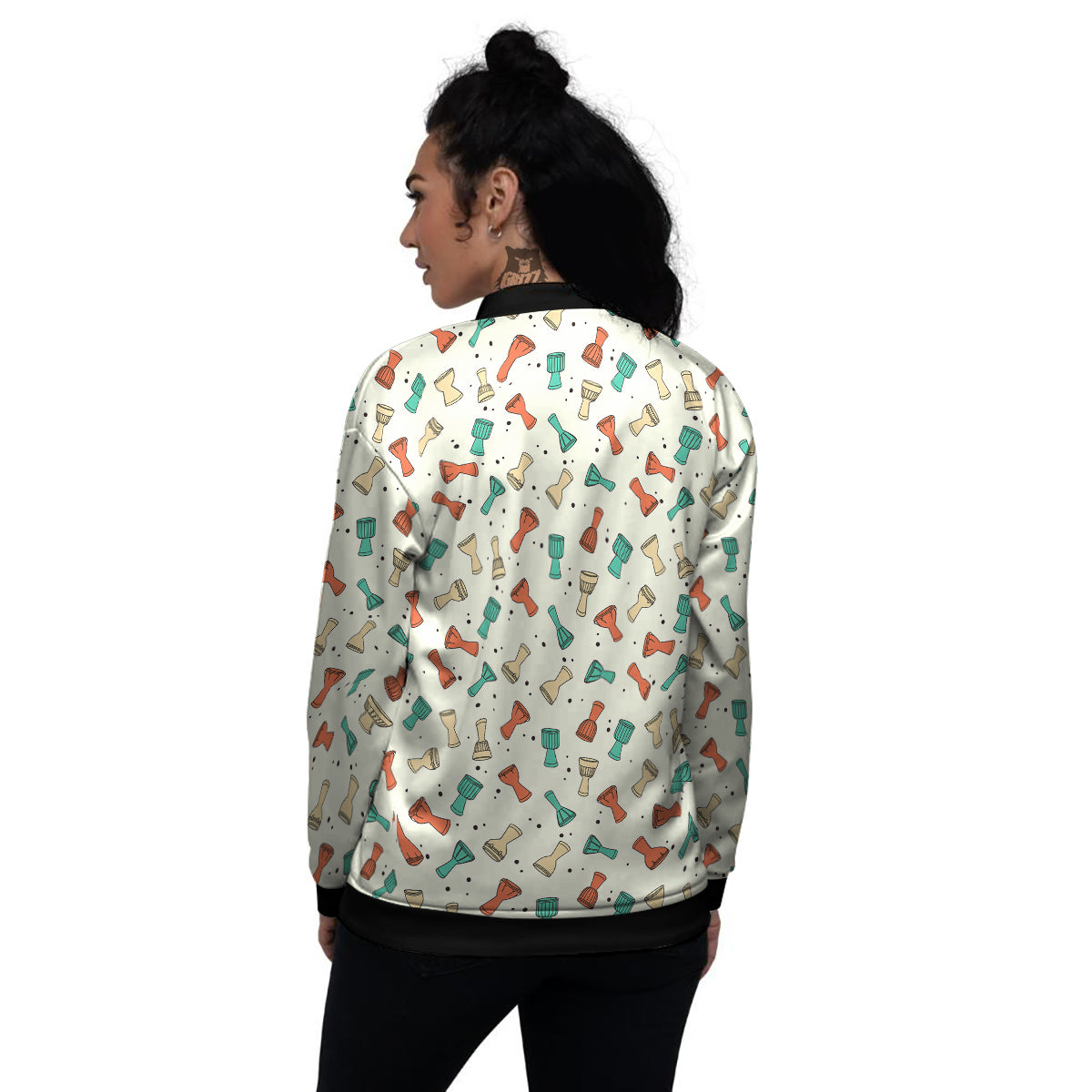 Cartoon Drum Print Pattern Women's Bomber Jacket-grizzshop