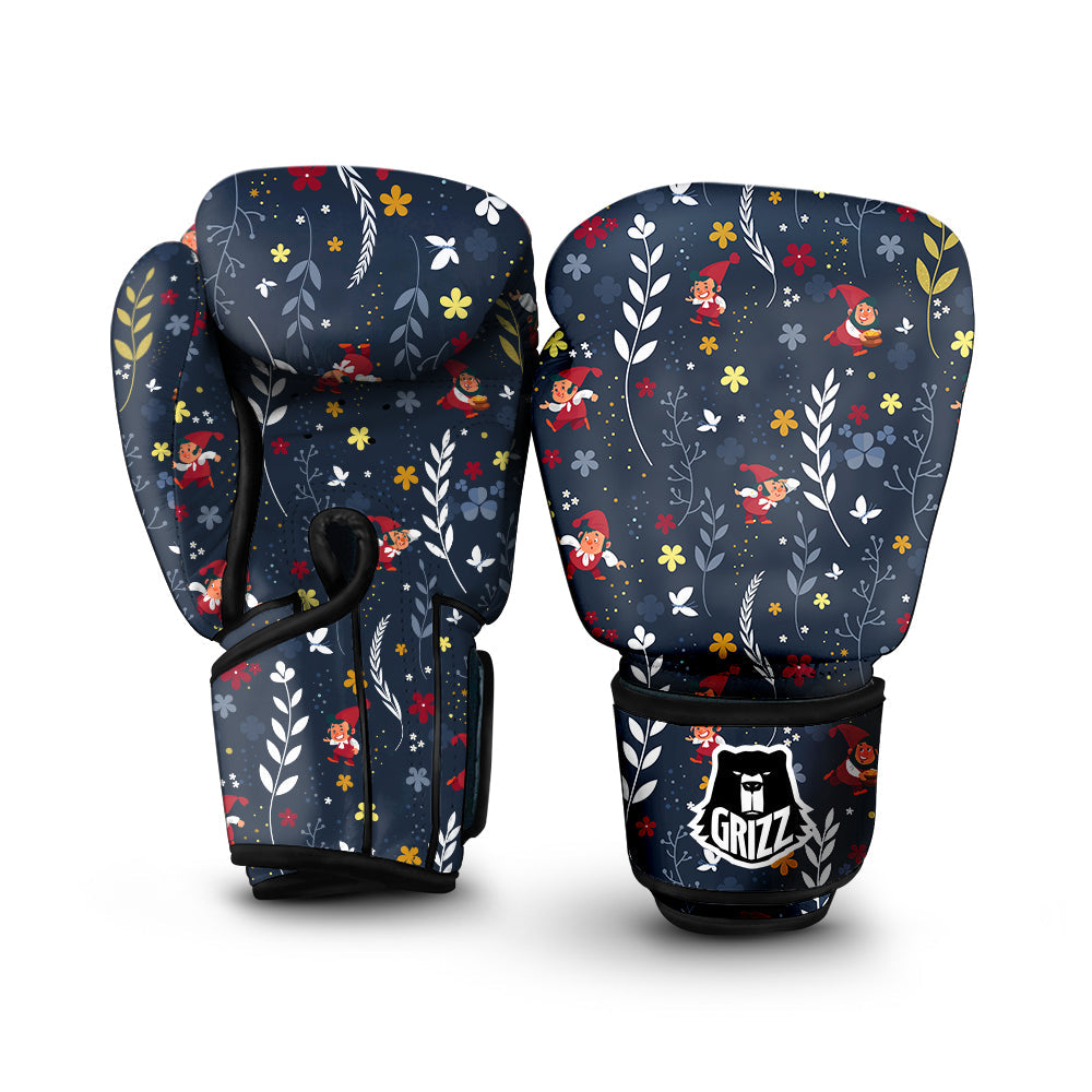 Cartoon Elf And Floral Print Pattern Boxing Gloves-grizzshop