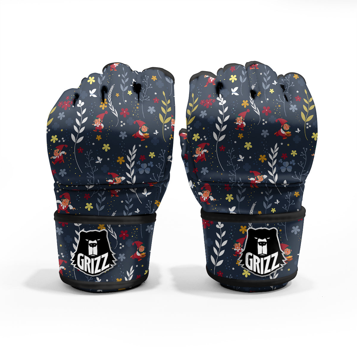 Cartoon Elf And Floral Print Pattern MMA Gloves-grizzshop