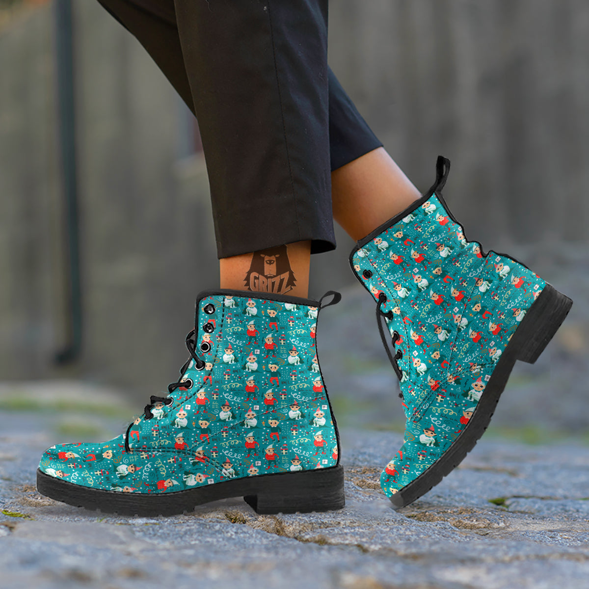 Cartoon Elf Print Pattern Leather Boots-grizzshop