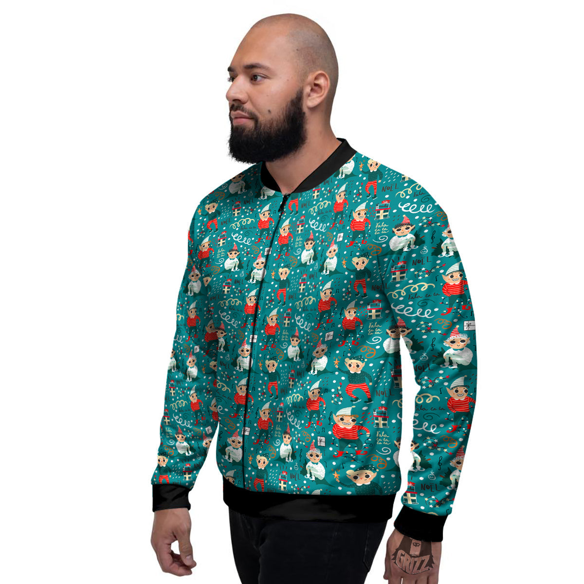 Cartoon Elf Print Pattern Men's Bomber Jacket-grizzshop