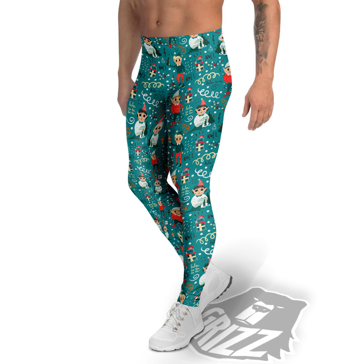 Cartoon Elf Print Pattern Men's Leggings-grizzshop