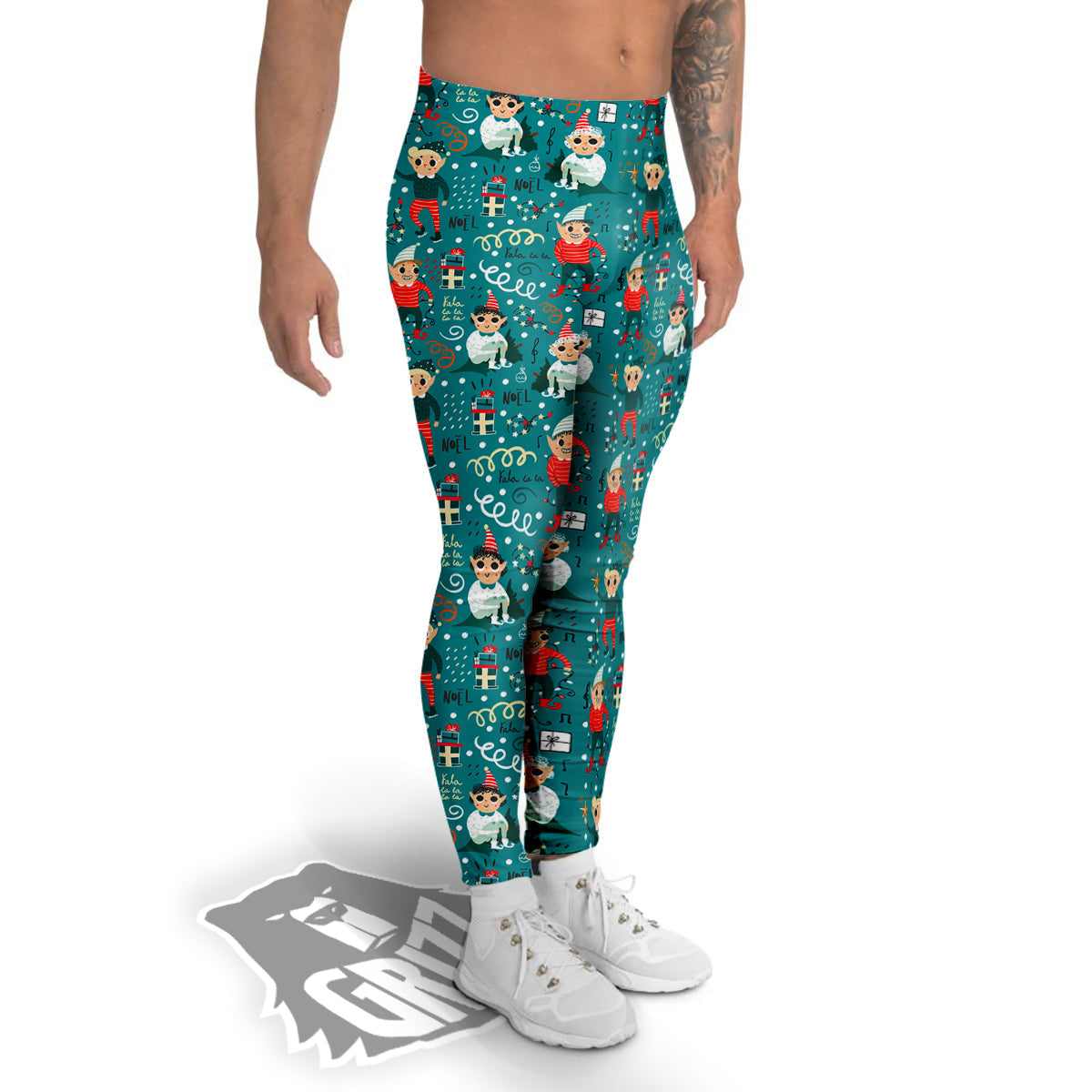 Cartoon Elf Print Pattern Men's Leggings-grizzshop