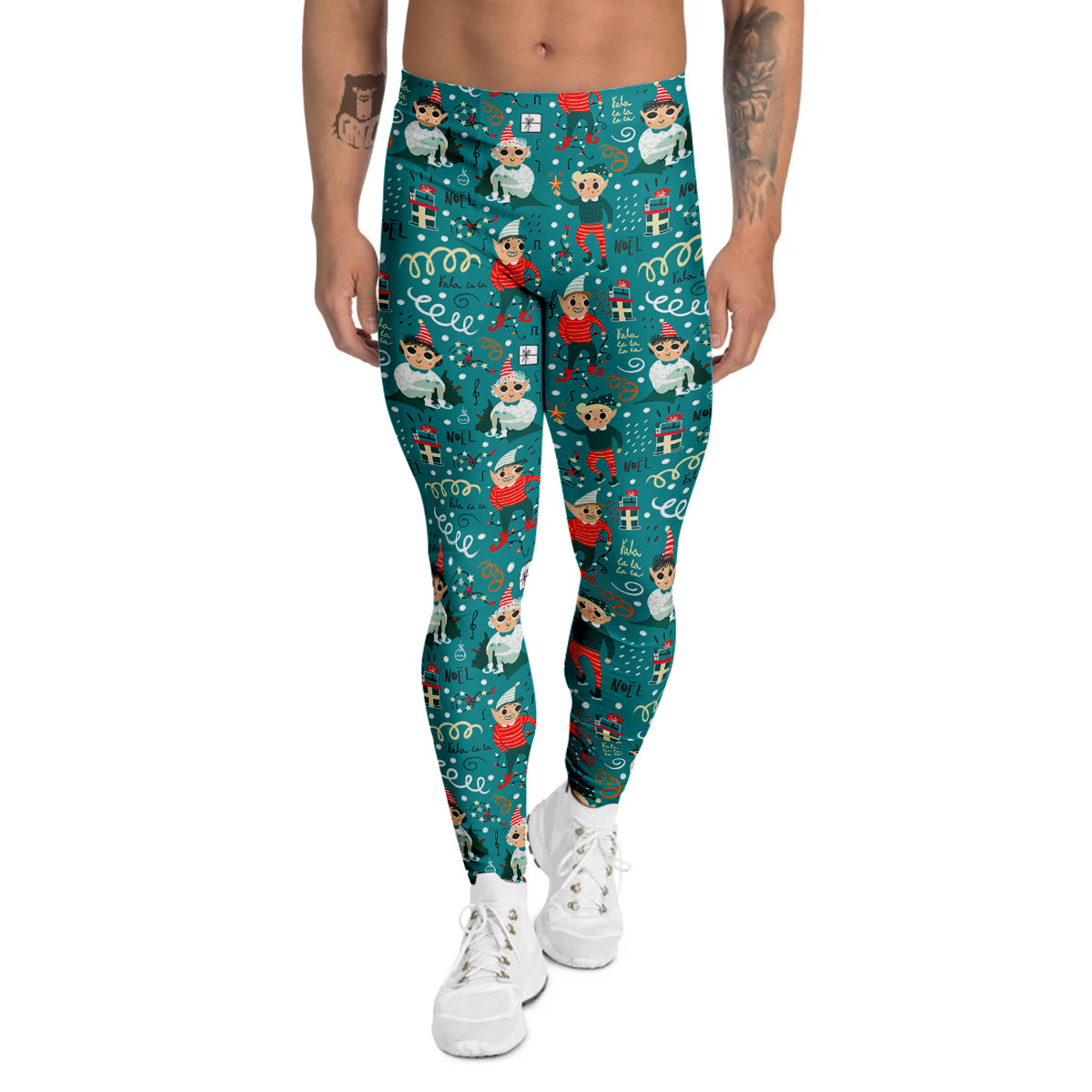 Cartoon Elf Print Pattern Men's Leggings-grizzshop