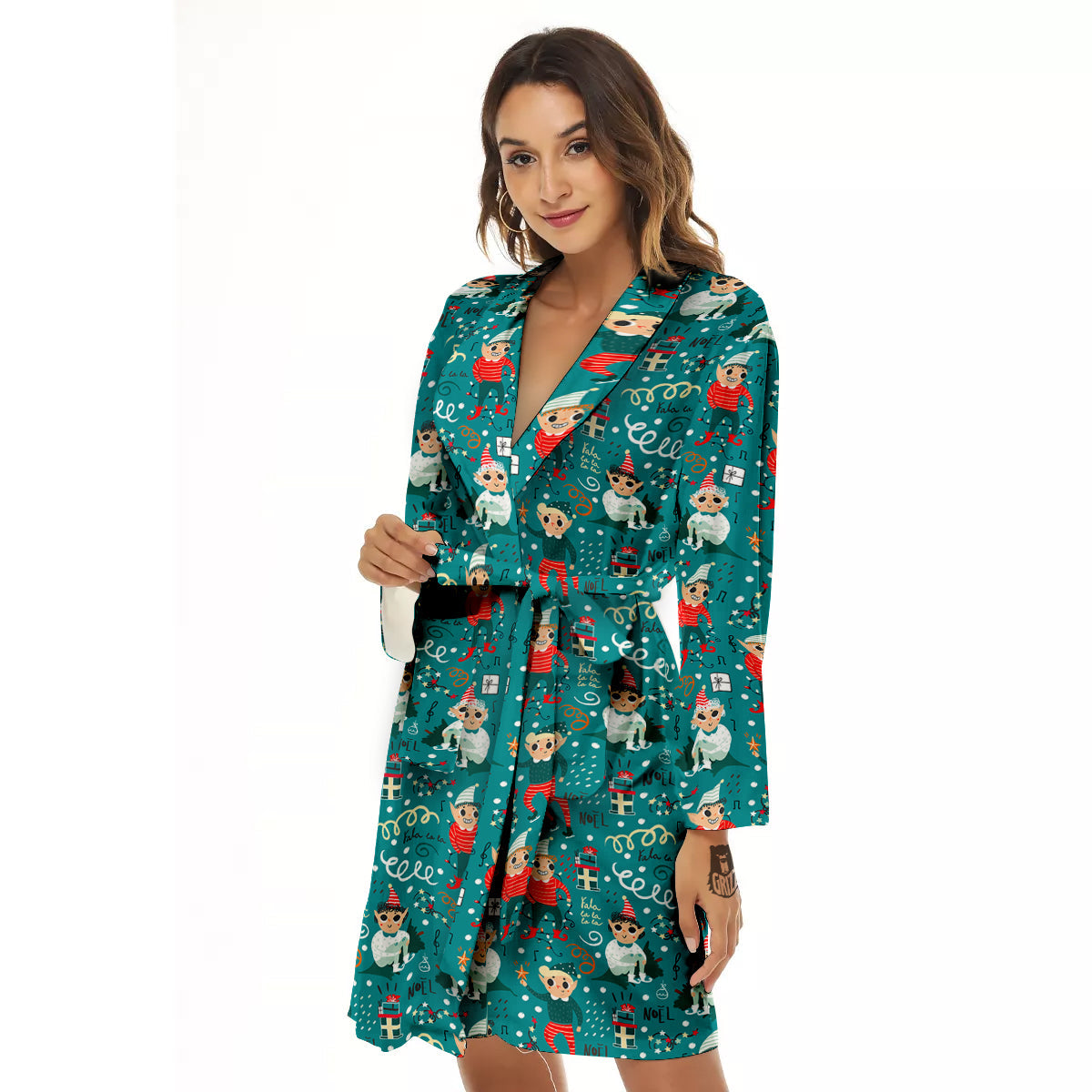 Cartoon Elf Print Pattern Women's Robe-grizzshop