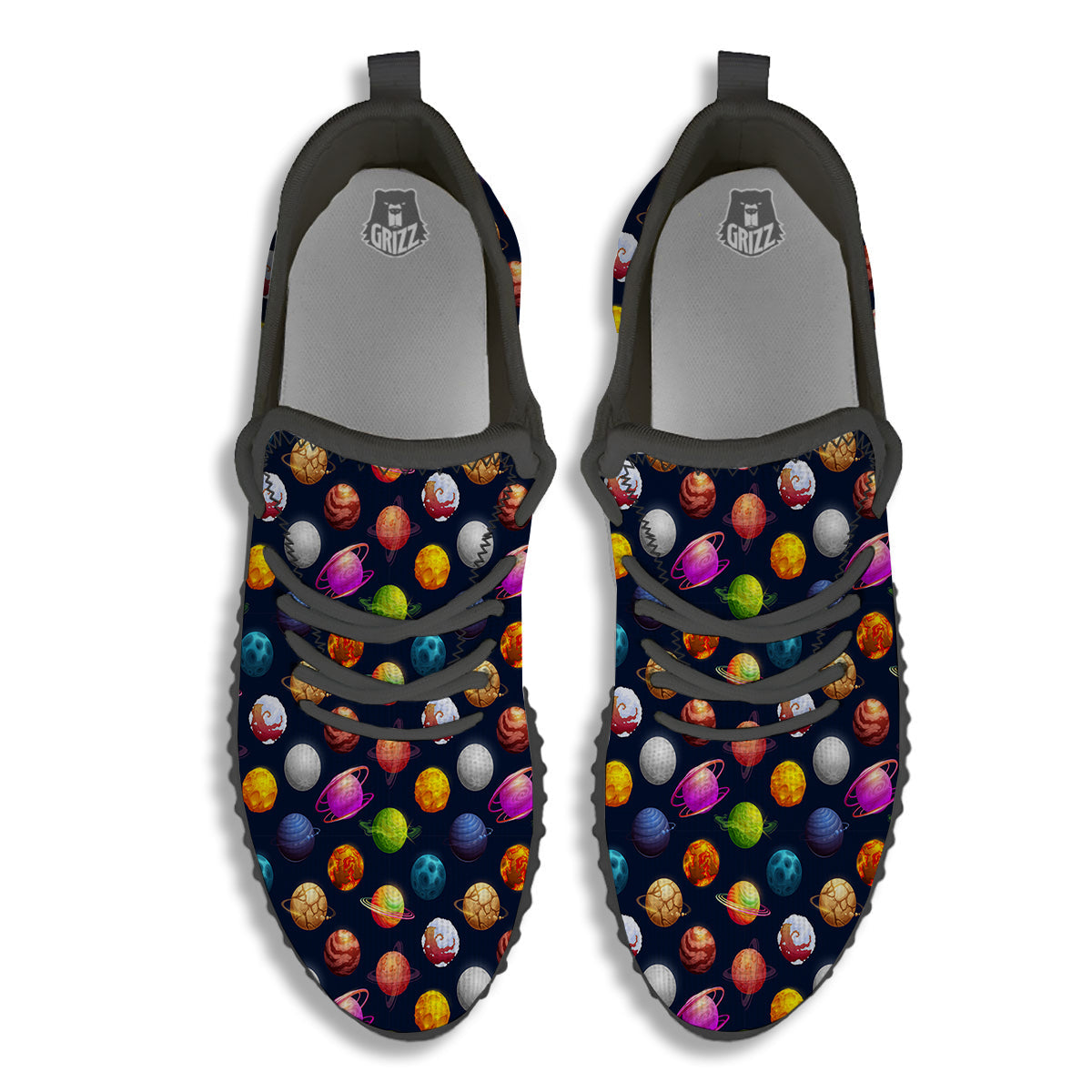 Cartoon Futuristic Planets Colorful Print Pattern Black Walking Shoes-grizzshop