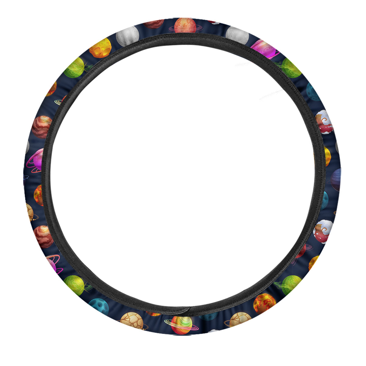 Cartoon Futuristic Planets Colorful Print Pattern Car Steering Wheel Cover-grizzshop