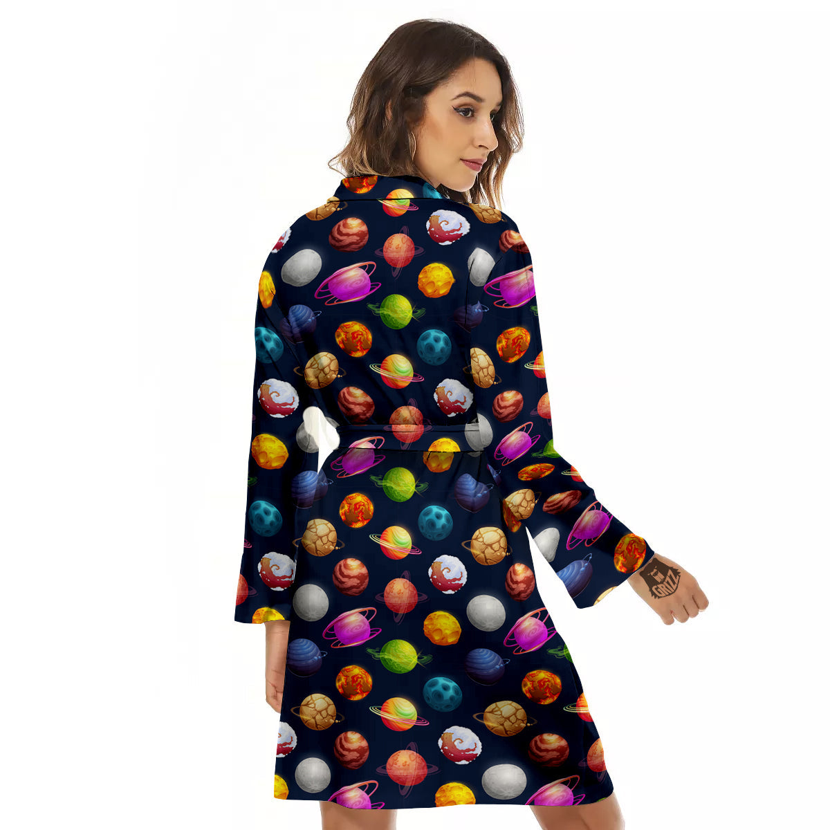 Cartoon Futuristic Planets Colorful Print Pattern Women's Robe-grizzshop