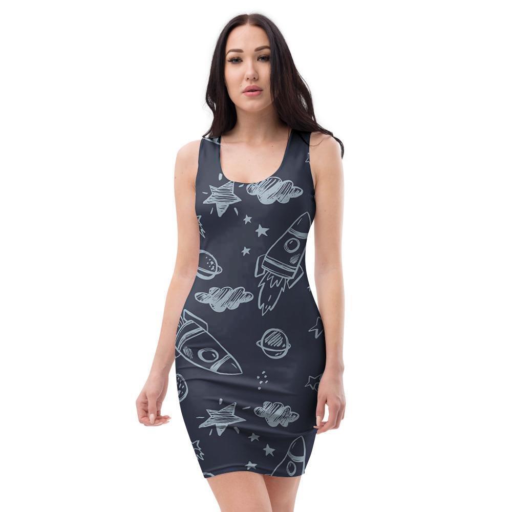 Cartoon Galaxy Space Bodycon Dress-grizzshop