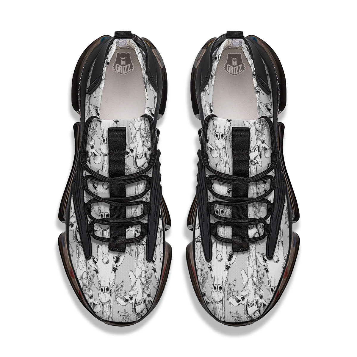 Cartoon Giraffe White And Black Print Black Gym Shoes-grizzshop
