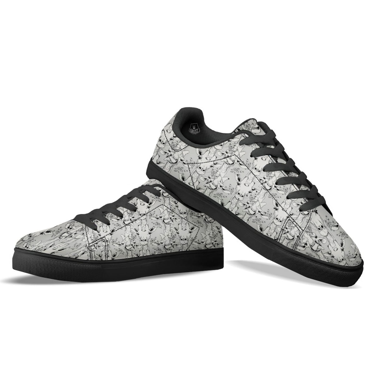 Cartoon Giraffe White And Black Print Black Low Top Sneakers-grizzshop
