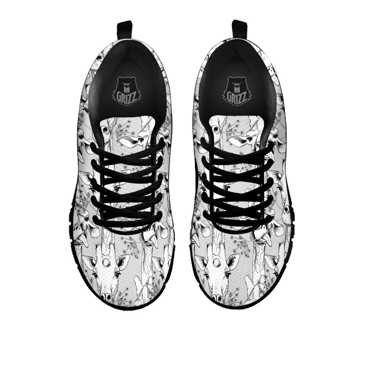 Cartoon Giraffe White And Black Print Black Sneaker-grizzshop