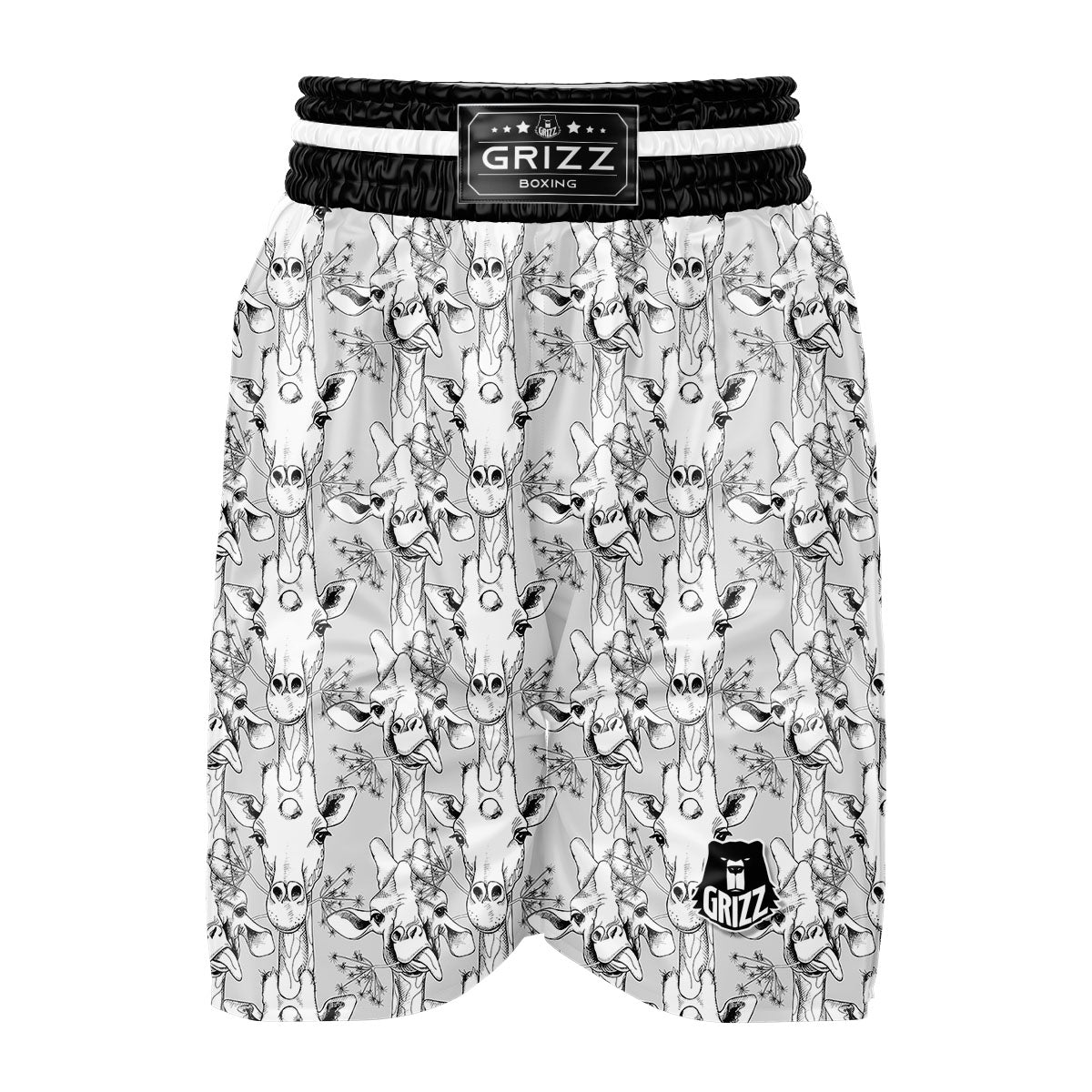 Cartoon Giraffe White And Black Print Boxing Shorts-grizzshop