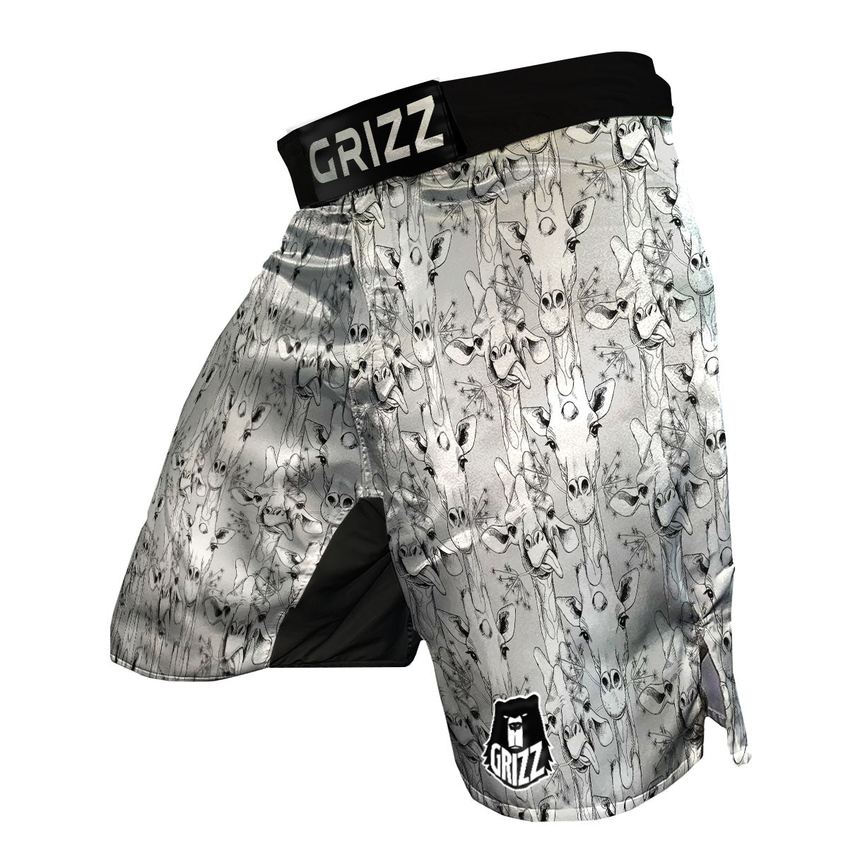 Cartoon Giraffe White And Black Print MMA Shorts-grizzshop