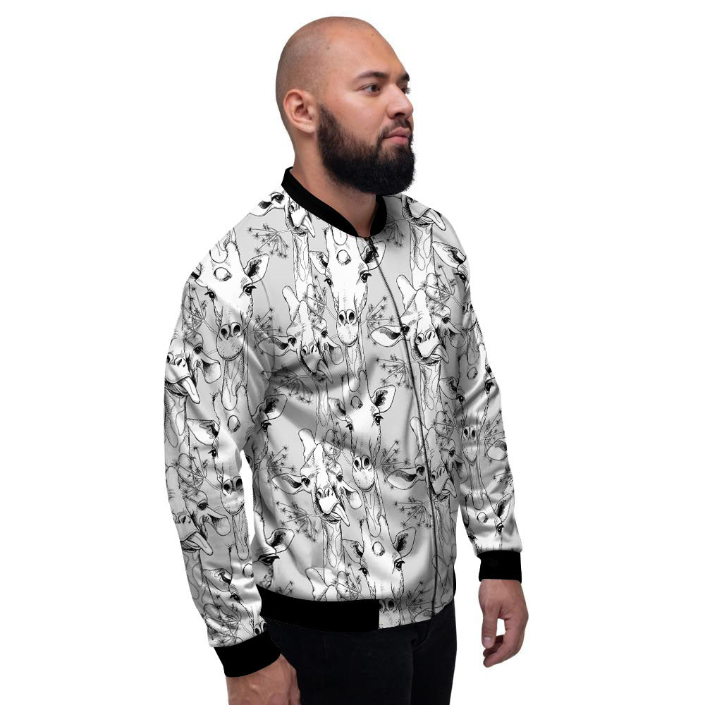 Cartoon Giraffe White And Black Print Men's Bomber Jacket-grizzshop