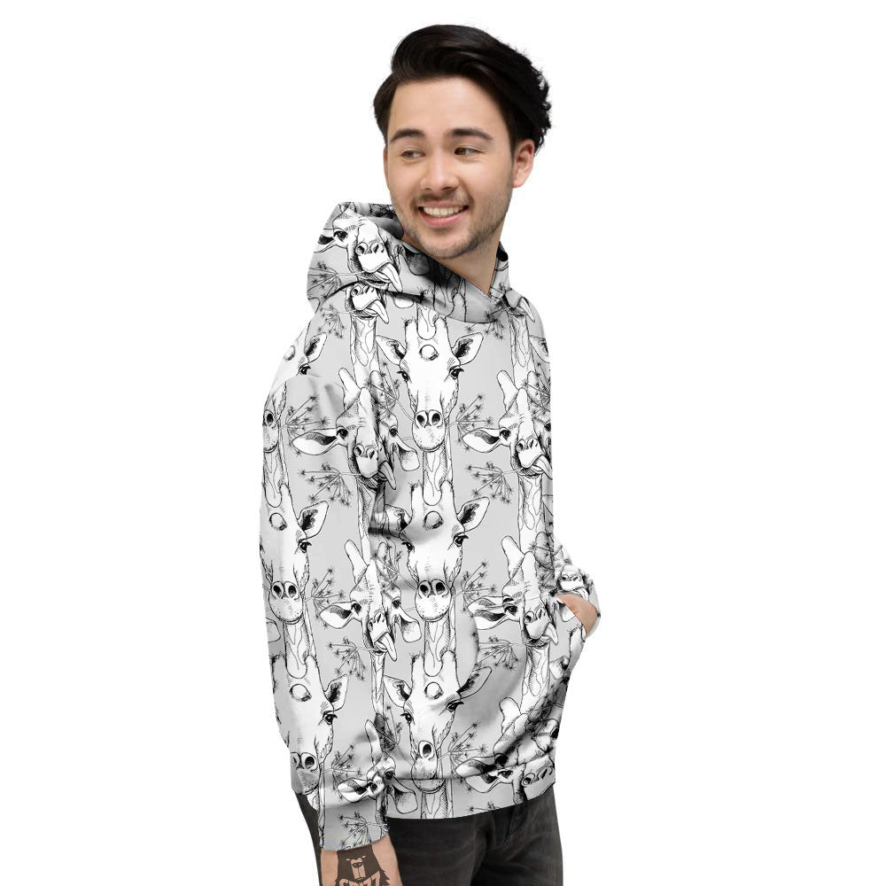 Cartoon Giraffe White And Black Print Men's Hoodie-grizzshop