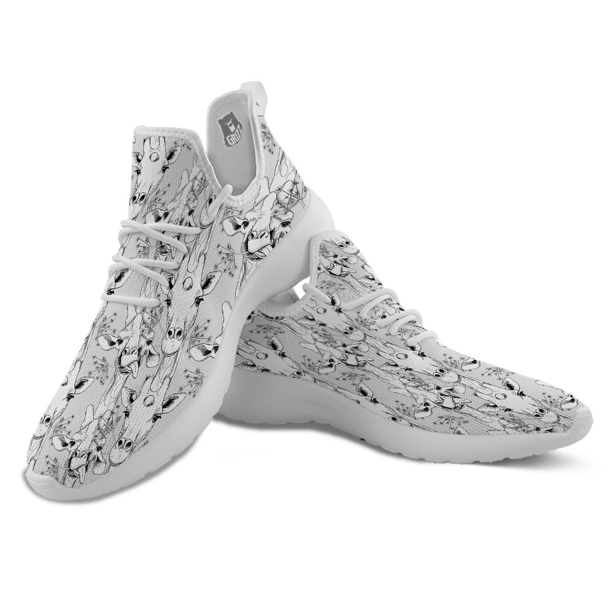 Cartoon Giraffe White And Black Print White Athletic Shoes-grizzshop