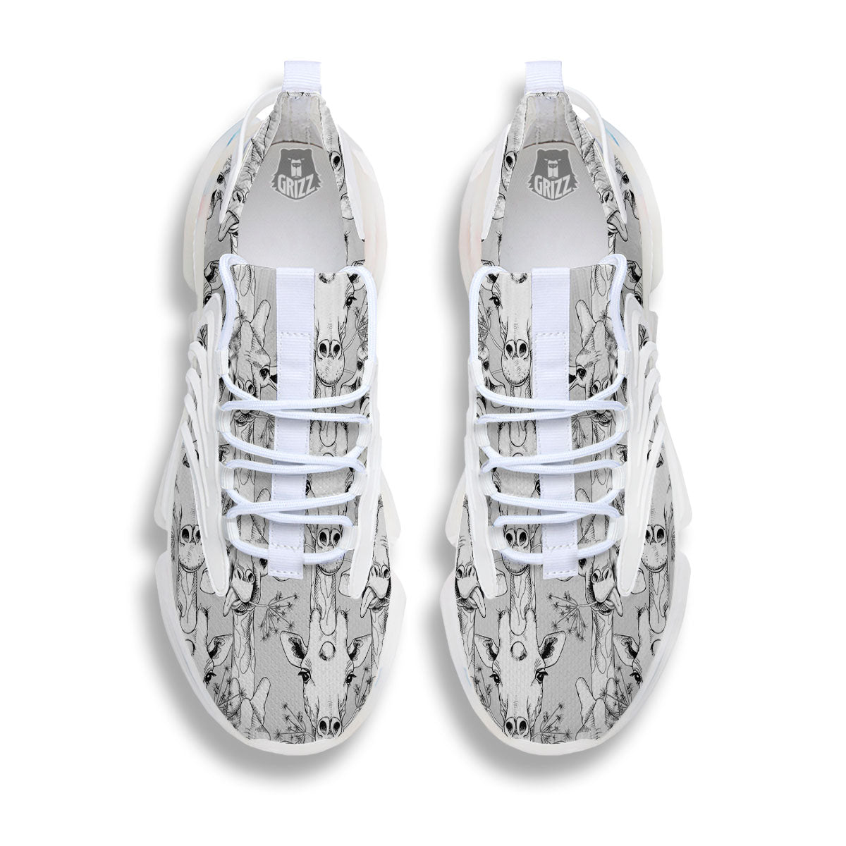 Cartoon Giraffe White And Black Print White Gym Shoes-grizzshop