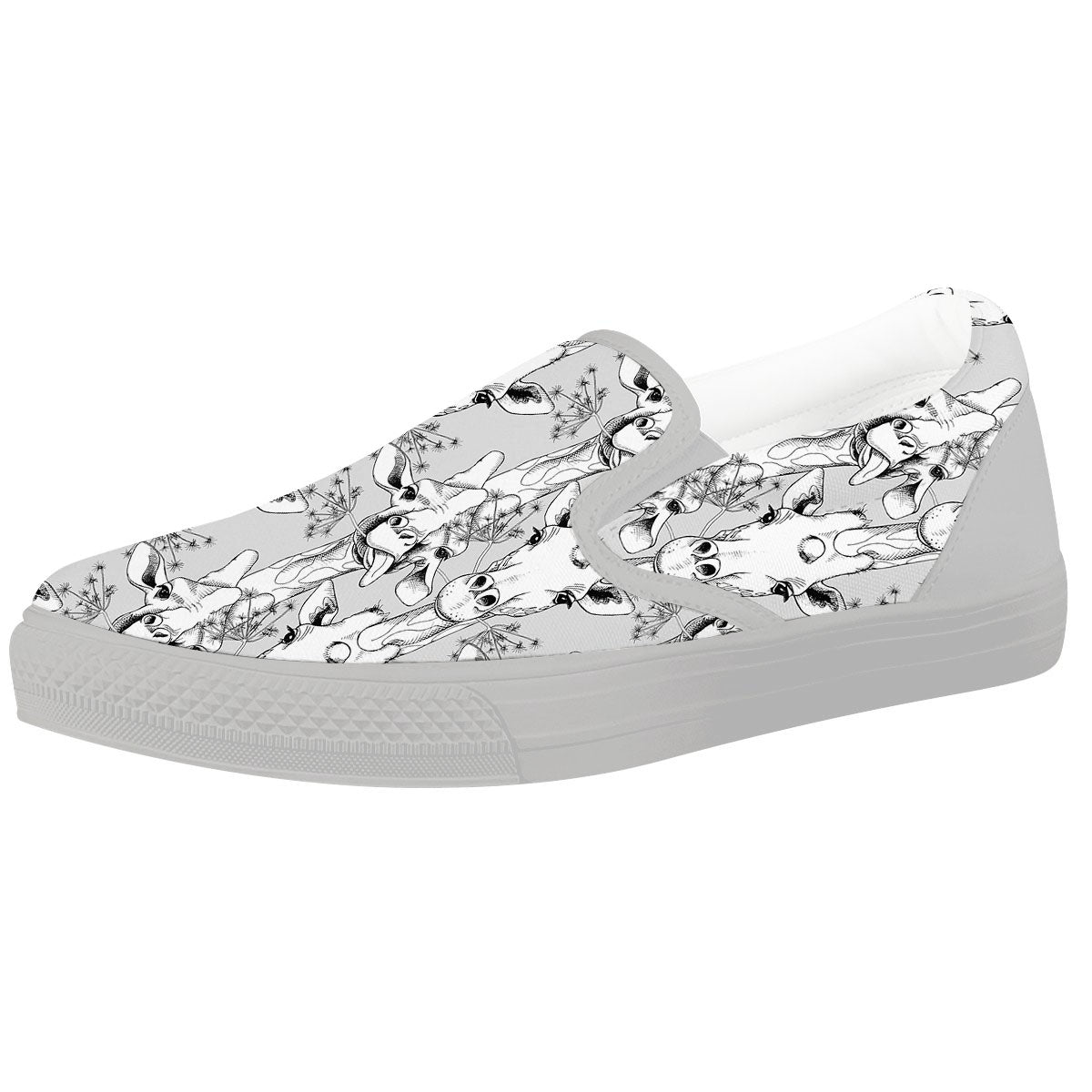 Cartoon Giraffe White And Black Print White Slip On Shoes-grizzshop