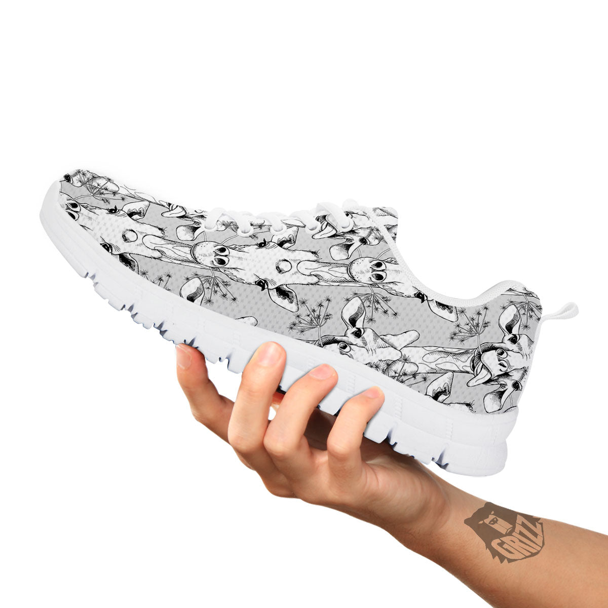 Cartoon Giraffe White And Black Print White Sneaker-grizzshop