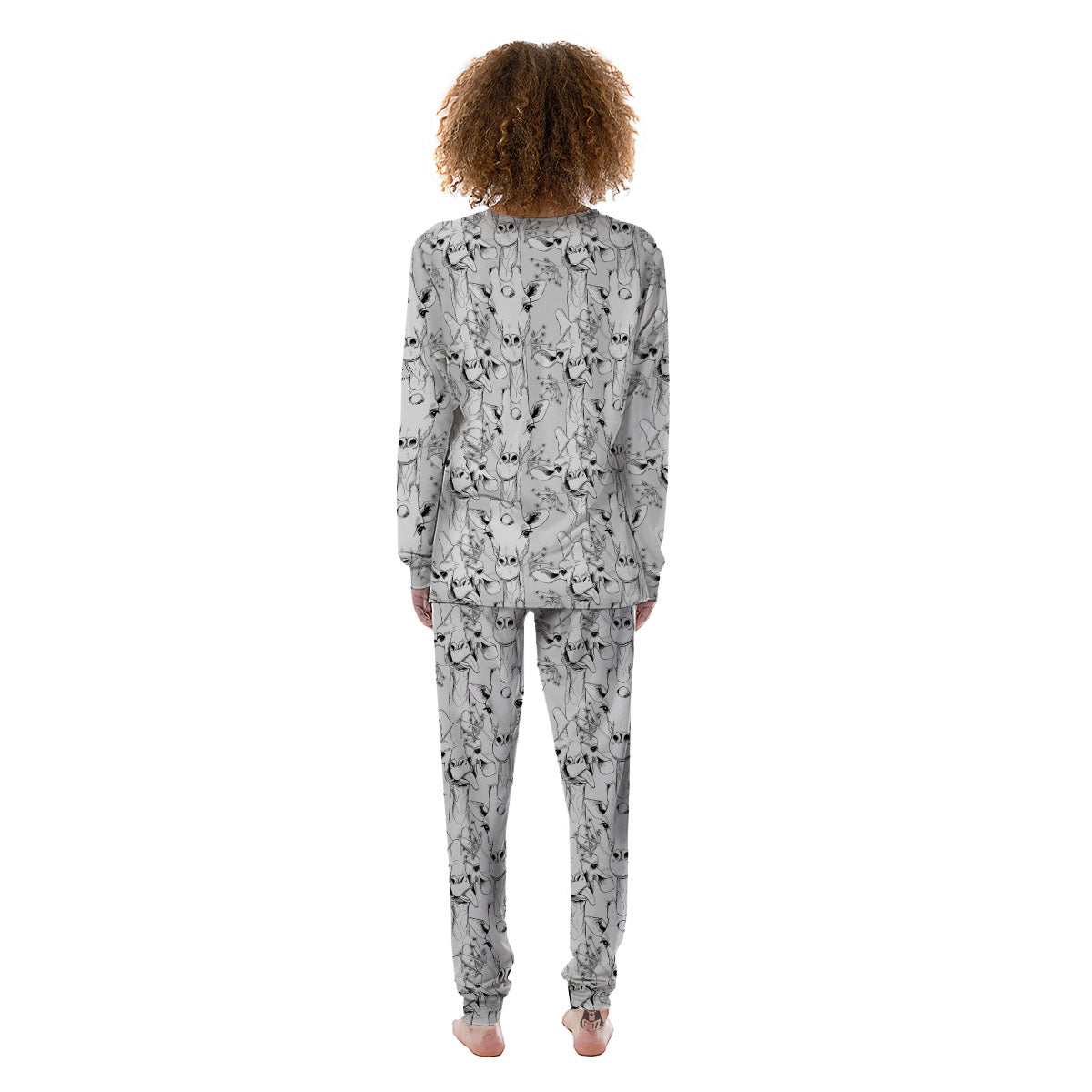 Cartoon Giraffe White And Black Print Women's Pajamas-grizzshop