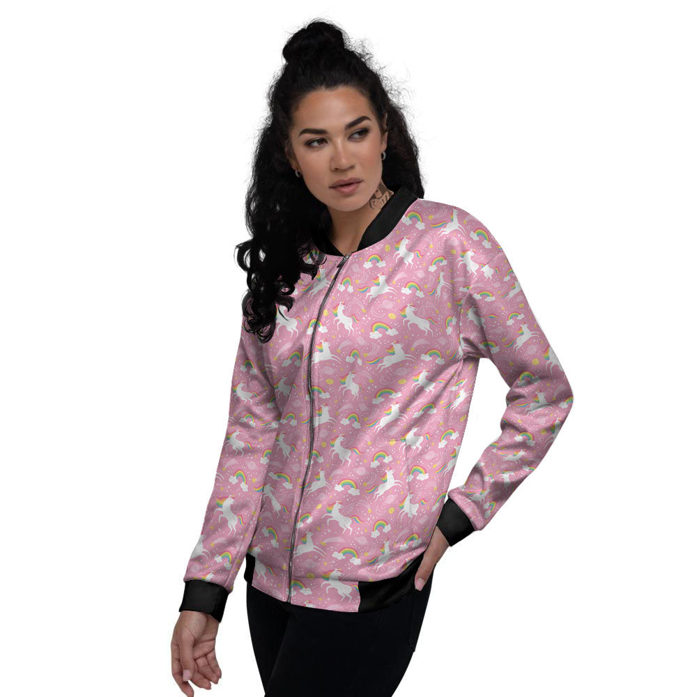 Cartoon Girly Unicorn Print Pattern Women's Bomber Jacket-grizzshop