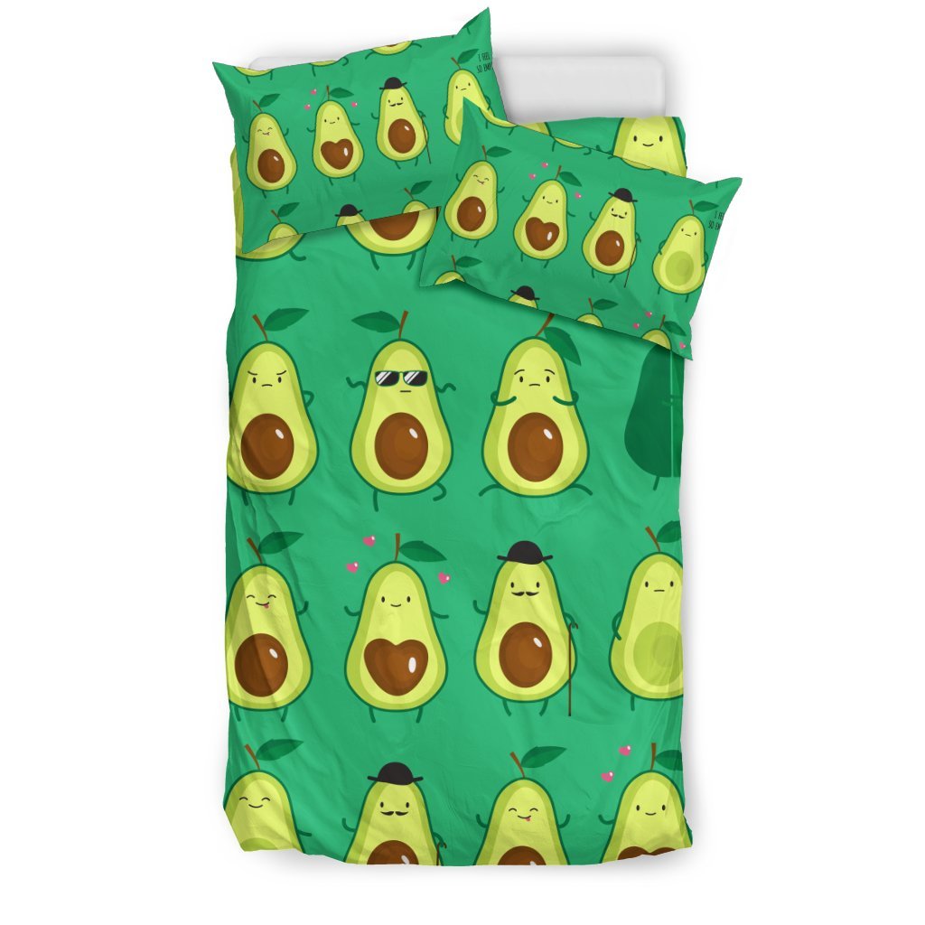 Cartoon Green Avocado Pattern Print Duvet Cover Bedding Set-grizzshop